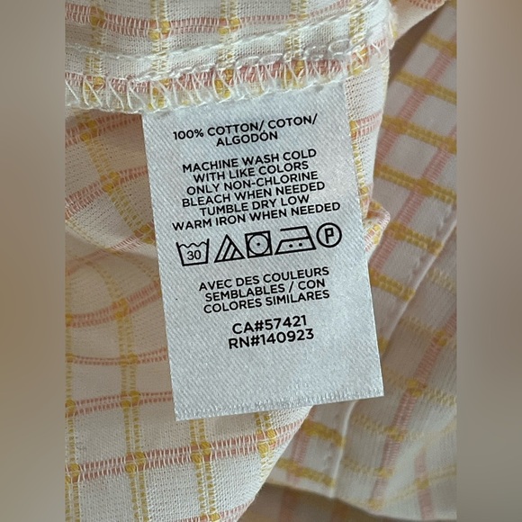 LOFT Tan and Orange Casual Button Up Shirt 100 % Textured. Cotton Plaid XL NWT - Picture 11 of 11